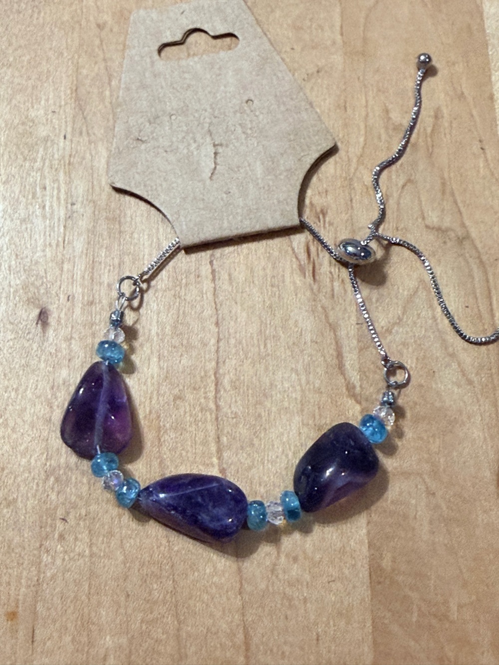 Handcrafted Purple Amethyst, Apatite & Moonstone Adjustable Bracelet